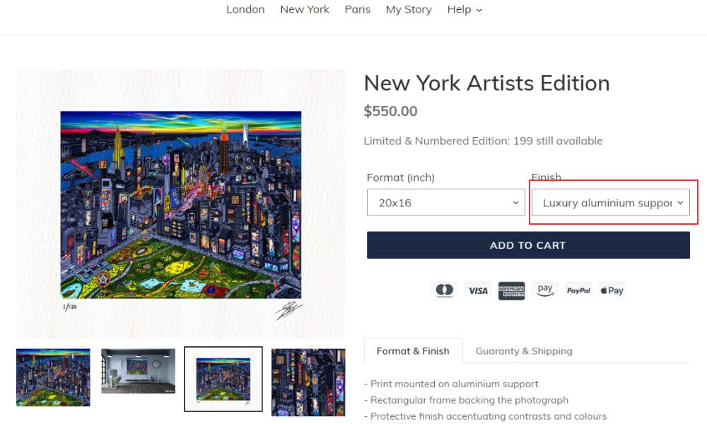 Afficher photo d'une variante boutique Shopify