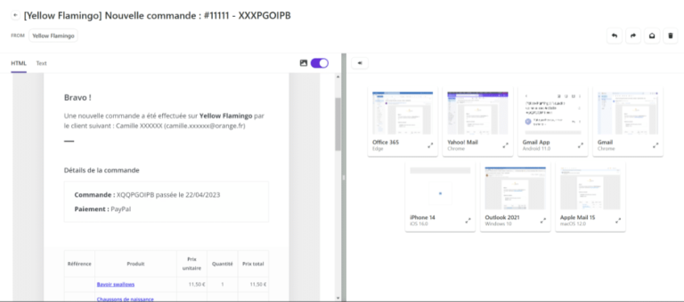 Tester apparence emails transactionnels Ecommerce