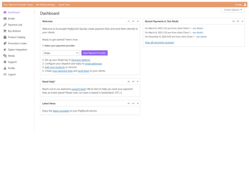 Create payment links with Ecomsight