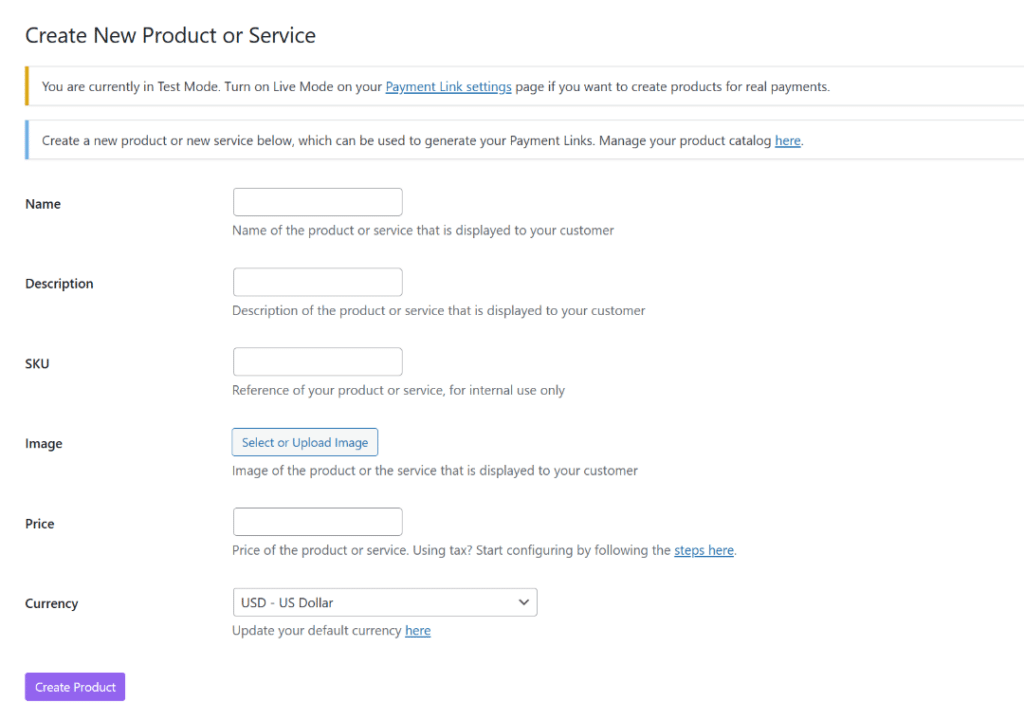 Create products for payment links