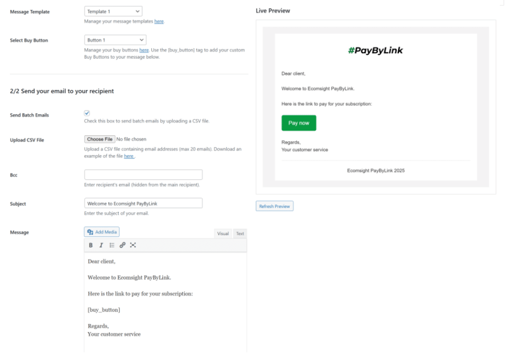 Send payment links by email