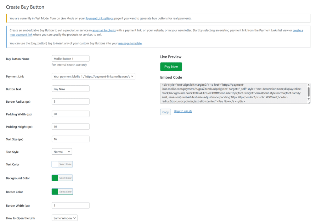 Create custom buy buttons for payment links