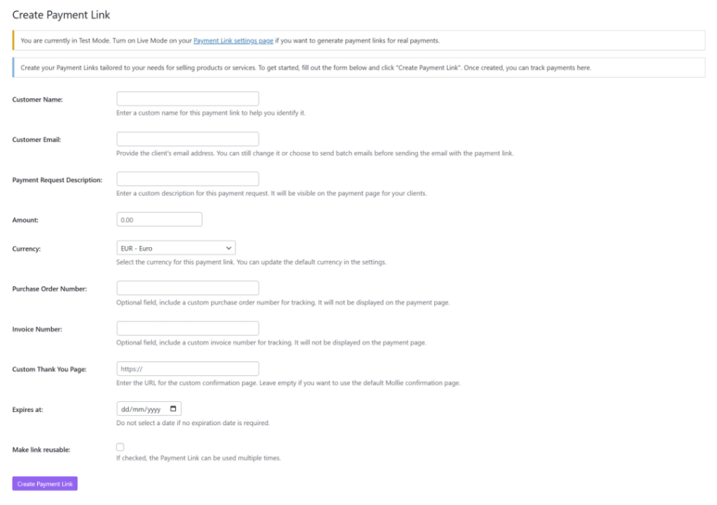 Create and send payment links with Mollie