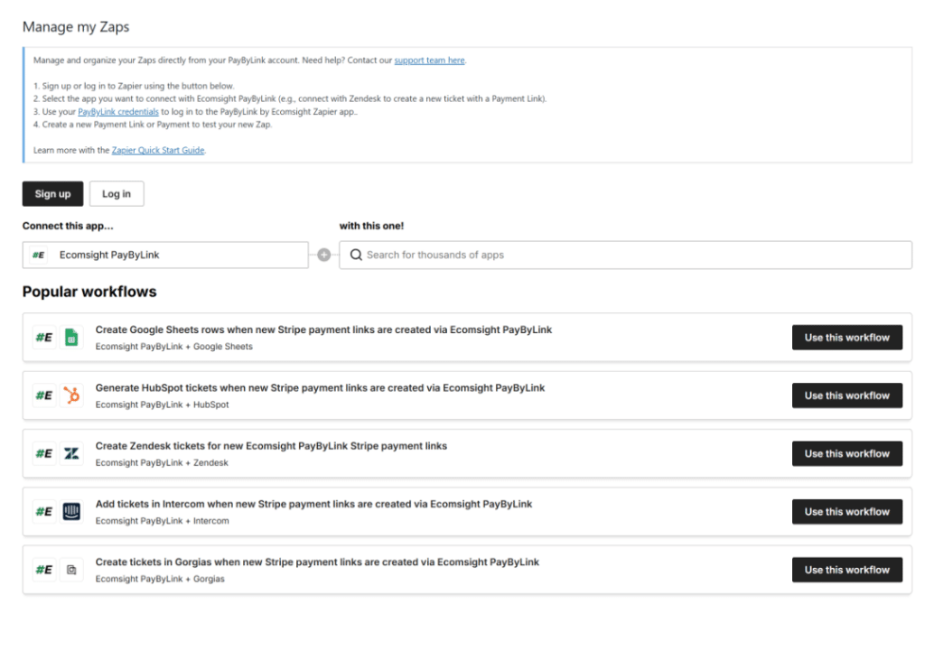 Integrate payment link with Zapier
