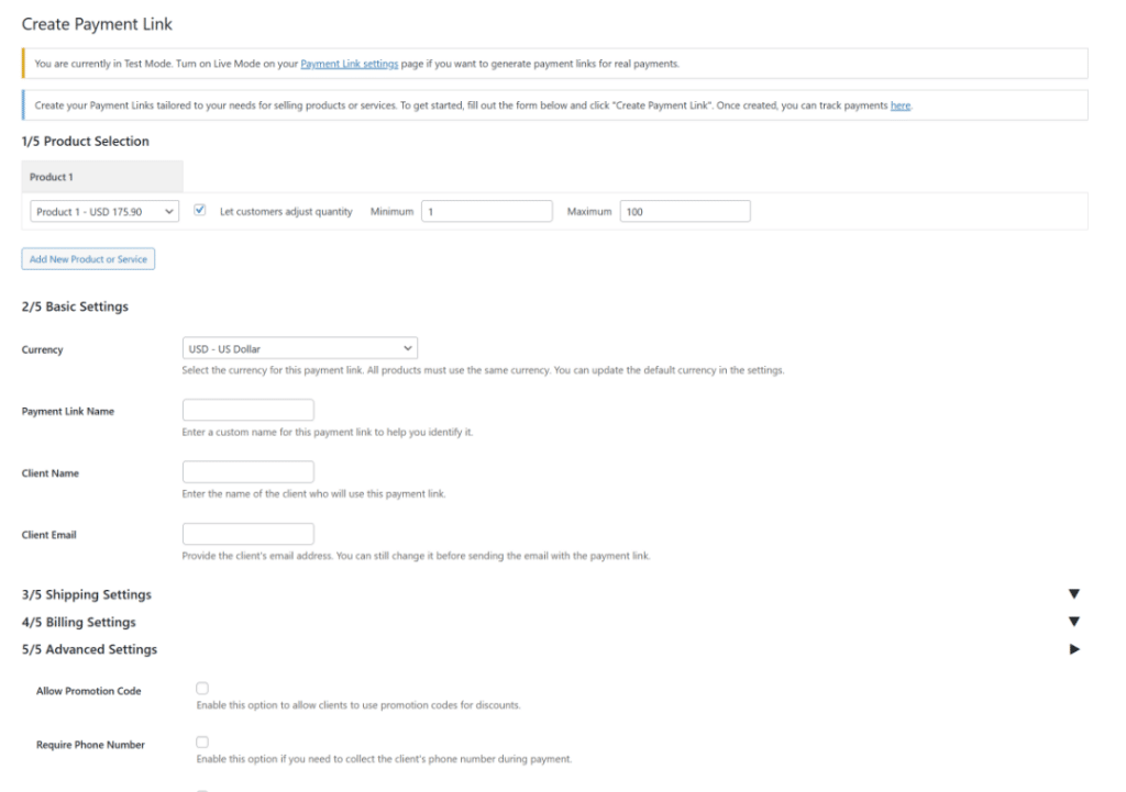 Stripe create and send payment links