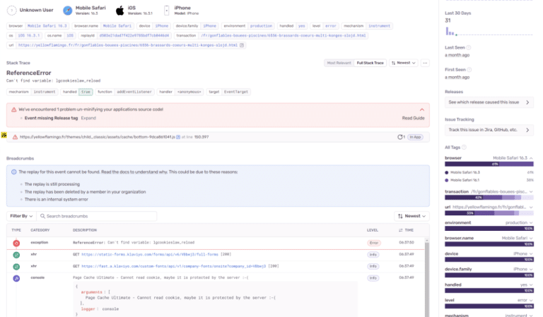 Test Ecommerce erreurs javascript